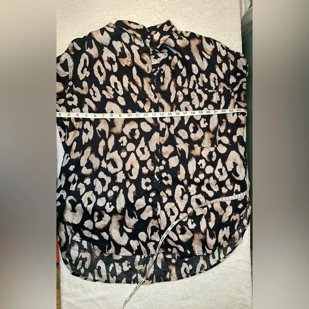 H&M 100% Linen Leopard Animal Print Button Up Shirt S - Picture 4 of 9